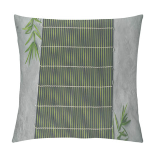 Personality  Green Bamboo Mat On Gray Stone Background With Bamboo Leaves Pillow Covers