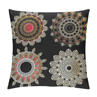 Personality  Greek Vector Floral Round Mandalas Patterns Set. Beautiful Greek Pillow Covers