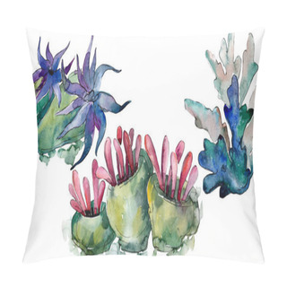 Personality  Colorful Aquatic Underwater Nature Coral Reef. Watercolor Background Set. Isolated Coral Illustration Element. Pillow Covers