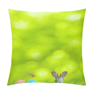 Personality  Easter Rabbit And Easter Eggs Hidden In A Colorful Natural Scene Pillow Covers