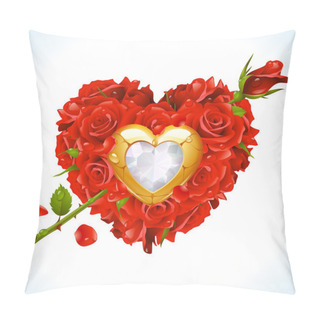 Personality  Red Roses And Golden Jewel In The Shape Of Heart With Arrow Pillow Covers