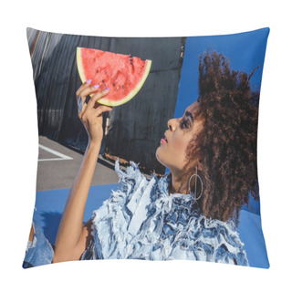 Personality  Afro Girl Posing With Slice Of Watermelon Pillow Covers