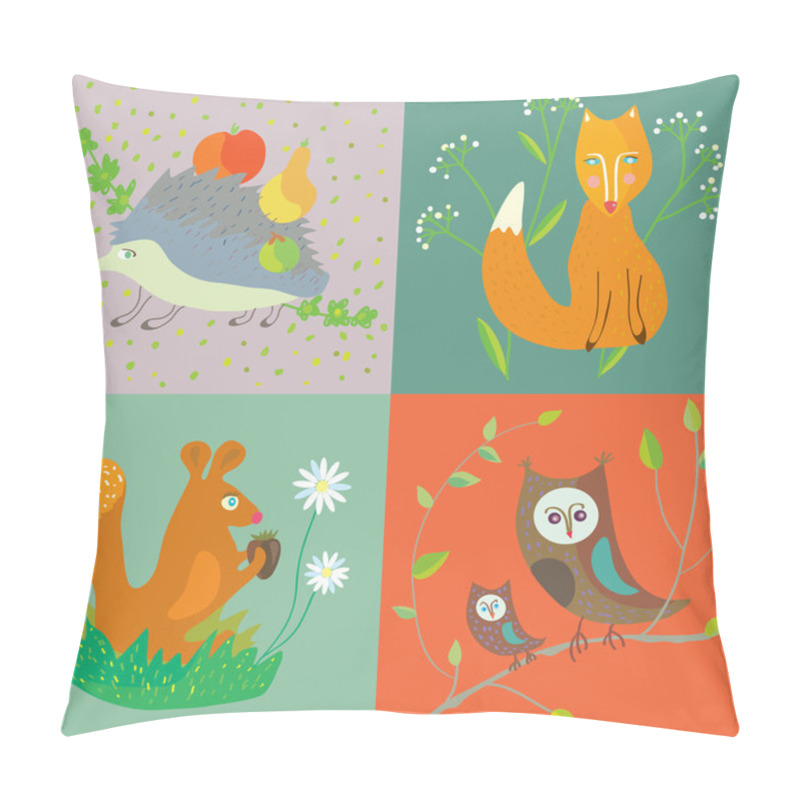 Personality  Forest animals and birds funny set for kids pillow covers