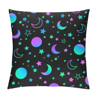 Personality  Mystical Bright Neon Pattern With Sun Moon And Stars Pillow Covers
