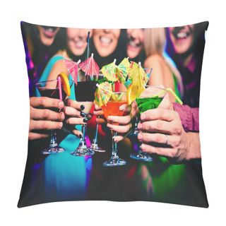 Personality  Cocktails Held By Happy Friends At Party Pillow Covers