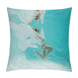Personality  Young Woman In Dress Swimming In Pool With Blue Water  Pillow Covers