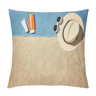 Personality  Top View Of Beach And Sand With Accessories Pillow Covers