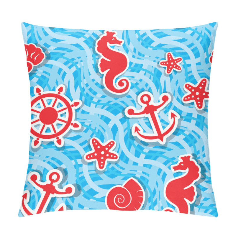 Personality  Seamless Nautical Pattern On Light Blue Background With Sea Hors Pillow Covers