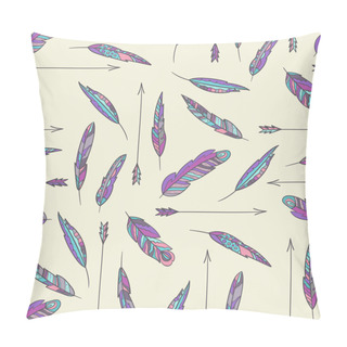 Personality  Seamless Vector Ethnic Pattern With Feathers And Arrows. Pillow Covers
