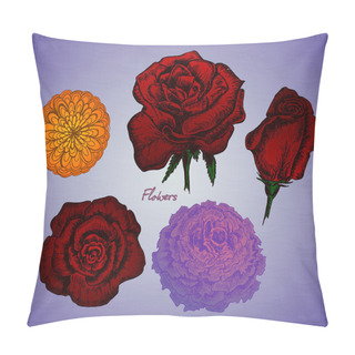 Personality  Vector Set Of Flowers On Violet Background Pillow Covers
