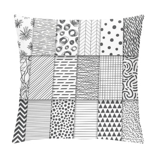 Personality  Abstract Hand Drawn Geometric Simple Minimalistic Seamless Patterns Set. Polka Dot, Stripes, Waves, Random Symbols Textures. Vector Illustration Pillow Covers
