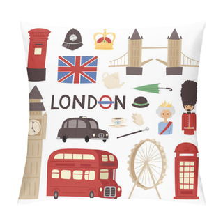 Personality  London Travel Icons English Set City Flag Europe Culture Britain Tourism England Traditional Vector Illustration. Pillow Covers