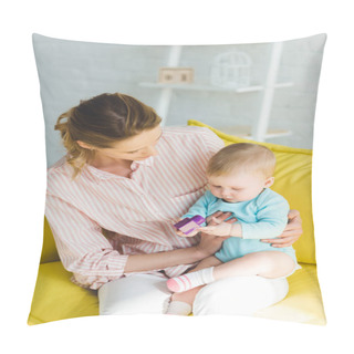 Personality  Mother And Infant Daughter Playing With Plastic Block Pillow Covers