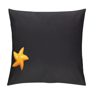 Personality  Top View Of Bright Yellow Mold In Shape Of Starfish Isolated On Black Pillow Covers