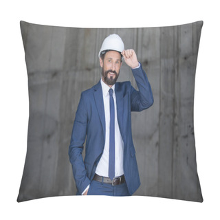 Personality  Middle Aged Businessman In Hard Hat Pillow Covers