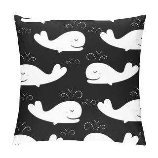 Personality  Cute Background With Cartoon Blue Whales. Pillow Covers