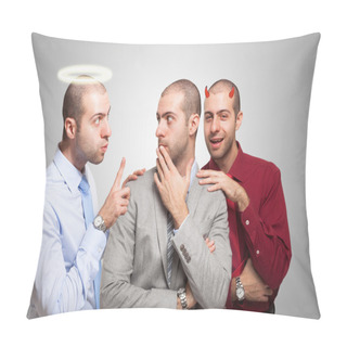 Personality  Man Listening To Good And Evil Self Pillow Covers