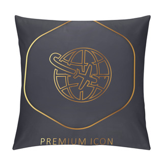 Personality  Airplane Flight Around The Planet Golden Line Premium Logo Or Icon Pillow Covers