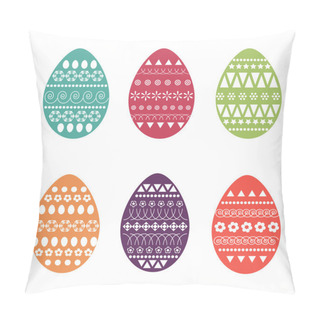 Personality  Vector Flat Set Of Colourful And Ornate Easter Eggs. Fresh And Spring Design For Greeting Cards, Textile, Booklet, Fabric, Sticker. Dots, Flowers, Stripes, Curves, Ovals, Triangles Pillow Covers