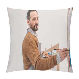 Personality  Mature Male Artist Holding Palette And Painting In Art Studio Pillow Covers