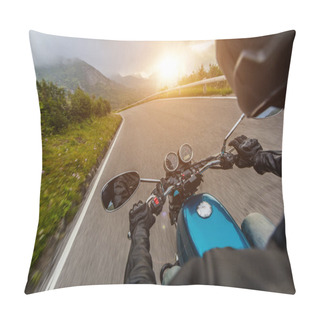 Personality  View From Motorcycle Driver Perspective In Sunset Pillow Covers