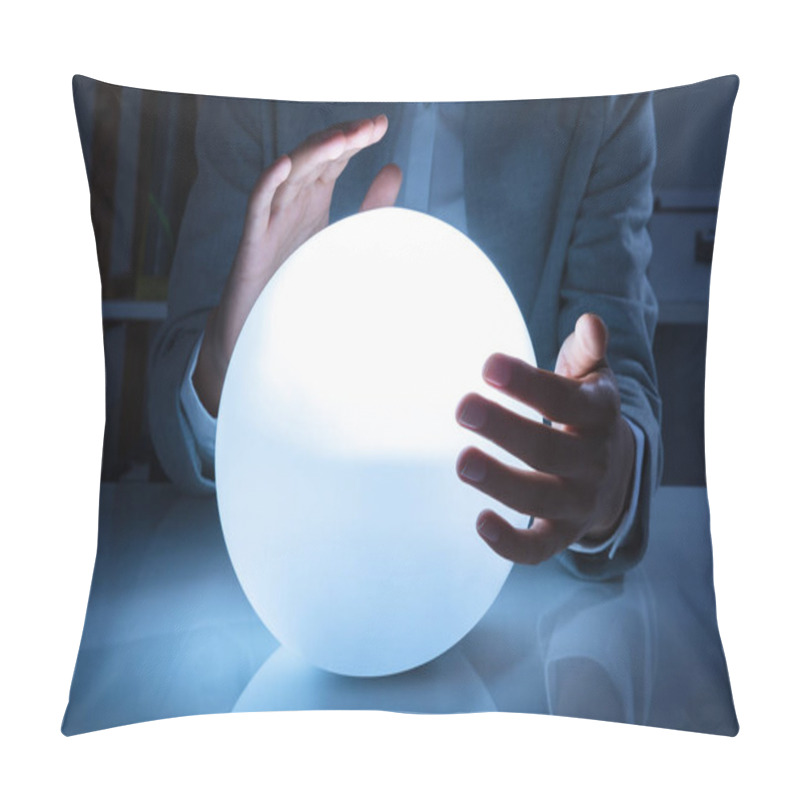 Personality  Portrait Of A Afro American Businesswoman Hand On Crystal Ball In Office Pillow Covers