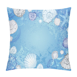Personality  Blue Background With Sea Shells Pillow Covers