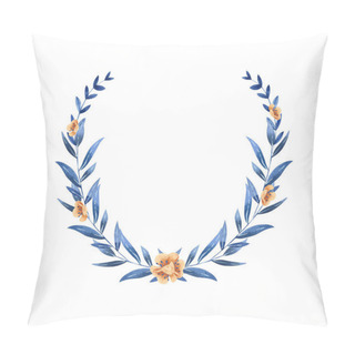 Personality  Wreath - Hand Painted Watercolor Illustration In Deep Blue And Gold Shades Pillow Covers
