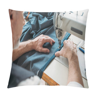 Personality  Cropped Image Of Tailor Sewing Cloth With Sewing Machine At Sewing Workshop Pillow Covers