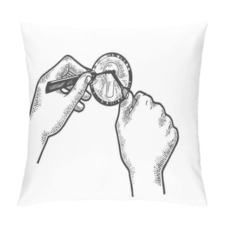 Personality  Hands Pick Lock With Lock Picking Tools Sketch Engraving Vector Illustration. Tee Shirt Apparel Print Design. Scratch Board Style Imitation. Hand Drawn Image. Pillow Covers