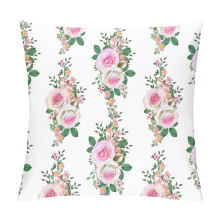 Personality  Floral Seamless Pattern. Flower Composition. Bouquet Of Delicate Pink Roses, Buds, Green Leaves, Branches, Berries. Pillow Covers