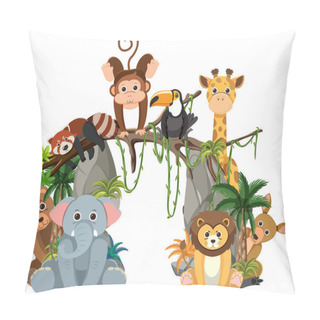 Personality  Wild Animal Group On White Background Illustration Pillow Covers