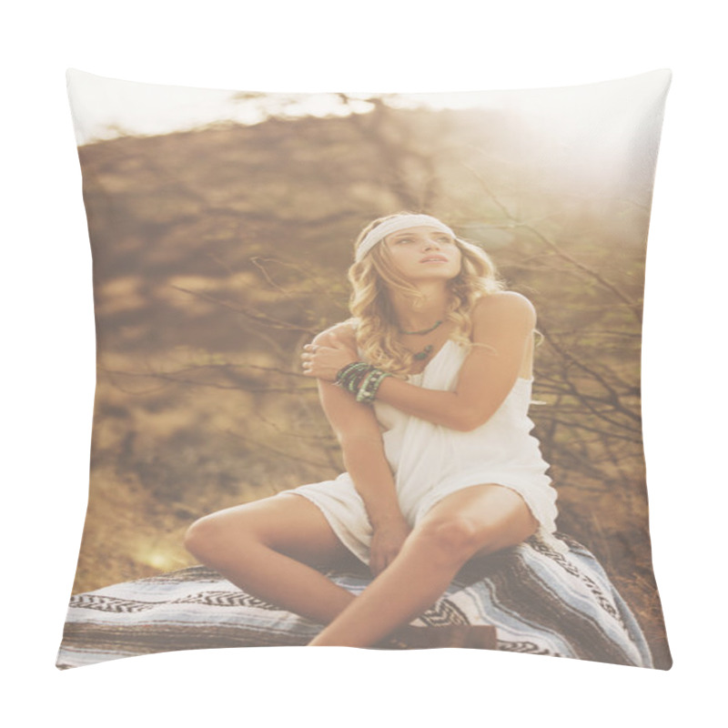 Personality  Beautiful Young Woman Backlit at Sunset pillow covers