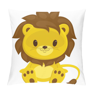 Personality  Cartoon Vector Illustration Of Sitting Lion Cub. Isolated Over W Pillow Covers