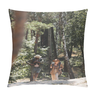 Personality  African American Tourist Walking Near Senior Wife In Summer Forest  Pillow Covers