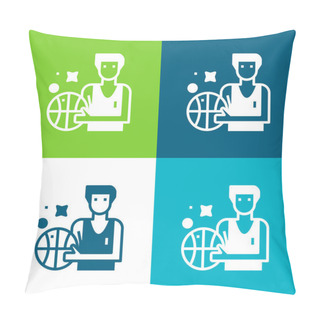 Personality  Basketball Flat Four Color Minimal Icon Set Pillow Covers