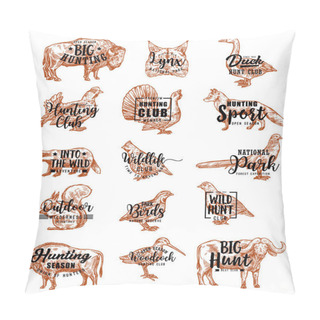 Personality  Hunt Open Season Animals And Birds Lettering Icons Pillow Covers