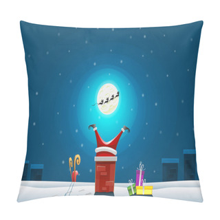 Personality  Funny Card - Merry Christmas And Happy New Year, Santa Claus Stuck In The Chimney On Roof Pillow Covers