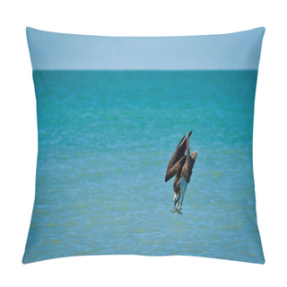 Personality  Osprey Diving For A Fish Into The Gulf Of Mexico At Honeymoon Island State Park, Florida. Pillow Covers