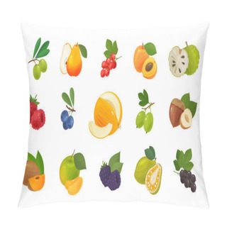 Personality  Fruits And Berries, Set Of Colored Icons. Food Concept. Vector Illustration Pillow Covers