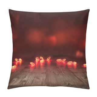 Personality  Valentines Day Background With Burning Hearts In Front Of A Empty Wooden Table For A Concept Pillow Covers