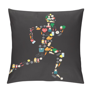 Personality  Running Man Silhouette Filled With Sport Icons. Vector Illustration On White Background. Pillow Covers