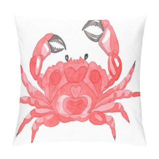 Personality  Marine Theme. Crab On A White Background. Watercolor Handpainting. Pillow Covers