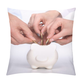 Personality  People Putting Coin Into The Piggy Bank Pillow Covers