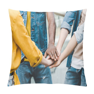 Personality  Cropped View Of Multicultural Friends Putting Hands Together  Pillow Covers