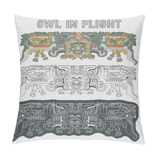 Personality  Totemic Owl In Flight Mayan Graphic Illustration. Pillow Covers