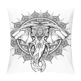 Personality  Contour Native Elephant Head With Trunk, Tusks And Boho Ornaments On Mandala Background. Ganesha Head With Mandala. Vector Silhouette For Coloring Pages, Cards, Banners And Your Creativity. Pillow Covers