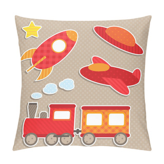 Personality  Set Of Cute Vector Colorful Transport Stickers Pillow Covers