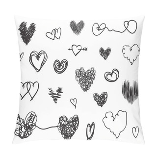 Personality  Hand Drawn Hearts On Isolated White Background. Set Of Love Signs. Unique Illustration For Design. Line Art Creation. Black And White Illustration. Elements For Design Pillow Covers