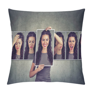 Personality  Masked Woman Expressing Different Emotions  Pillow Covers
